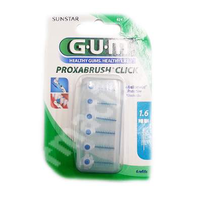 Perii interdentare Gum Proxabrush Click 1.6, 6 bucati, Sunstar Gum